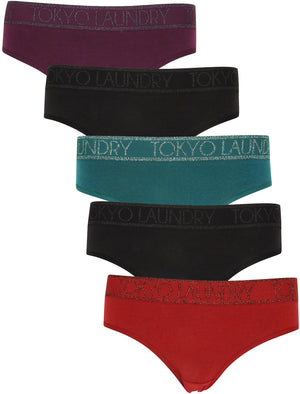 Megs (5 Pack) Assorted Briefs with Lurex In Pickled Beet / Black / Deep Teal / Black / Rhubarb - Tokyo Laundry