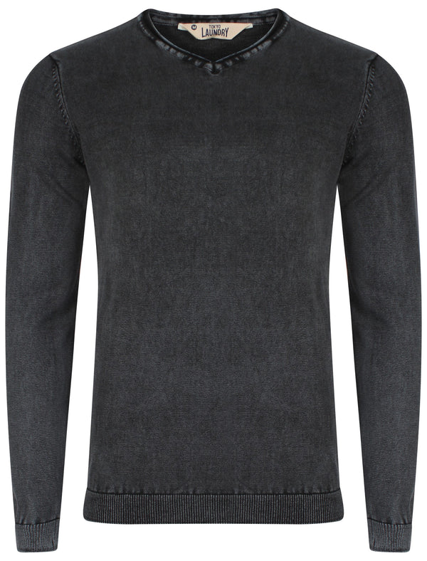 Mercx V-neck Jumper in Black Acid Wash - Tokyo Laundry