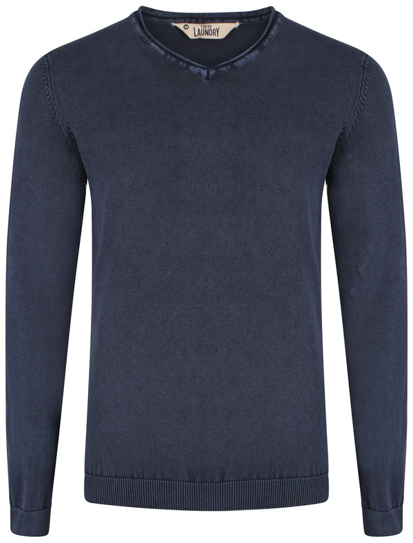 Mercx V-neck Jumper in Blue Acid Wash - Tokyo Laundry