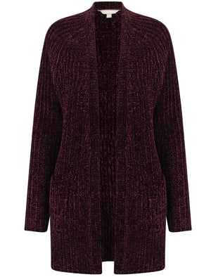 Meringue Chenille Cable Knit Cardigan with Pockets in Burgundy - Tokyo Laundry