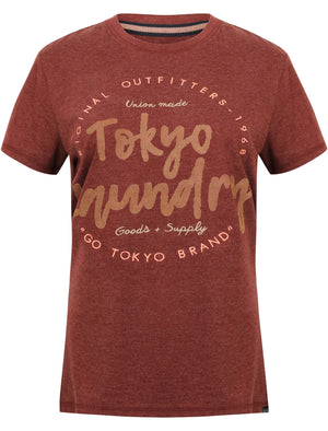 Mikala Flocked Motif Cotton Jersey T-Shirt In Burgundy Marl - Tokyo Laundry