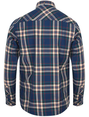 Milan Checked Cotton Long Sleeve Shirt In Estate Blue - Tokyo Laundry