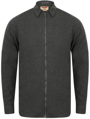 Millbrook Zip Through Long Sleeve Cotton Shirt in Dark Grey - Tokyo Laundry