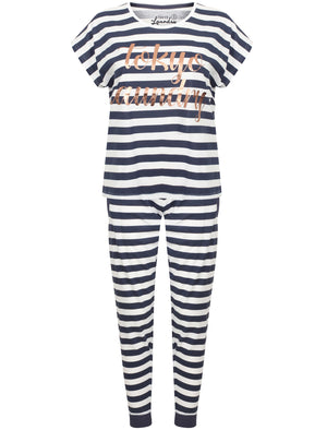 Minnie Striped Cotton Jersey 2pcs Lounge Set In Optic White / Navy - Tokyo Laundry