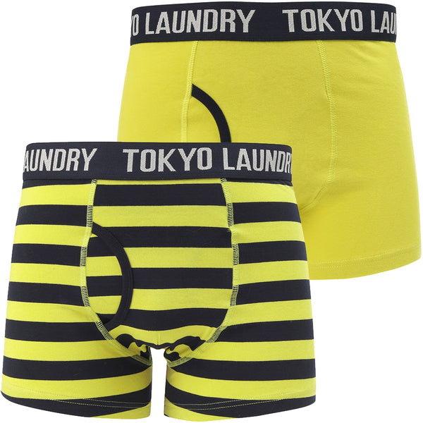 Mission 2 (2 Pack) Striped Boxer Shorts Set In Apple Green / Navy - Tokyo Laundry