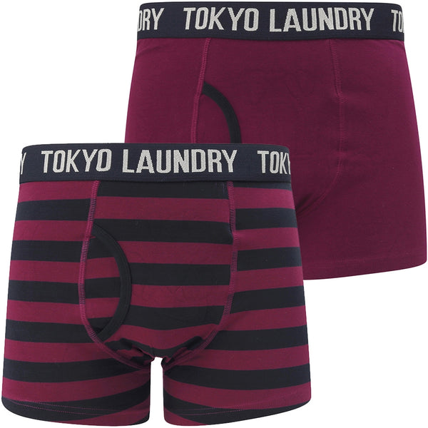 Mission 2 (2 Pack) Striped Boxer Shorts Set In Dark Purple / Navy - Tokyo Laundry