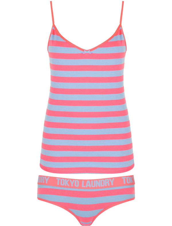 Monica Striped Cami Underwear Set In Shocking Pink / Placid Blue - Tokyo Laundry