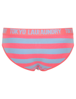 Monica Striped Cami Underwear Set In Shocking Pink / Placid Blue - Tokyo Laundry