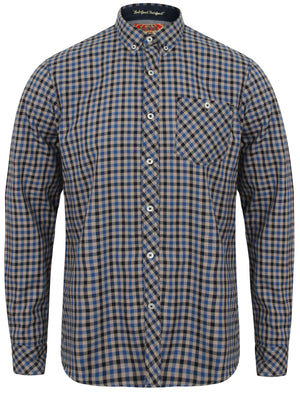 Montpellier Checked Long Sleeve Cotton Shirt in Monaco Blue - Tokyo Laundry