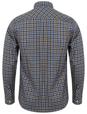 Montpellier Checked Long Sleeve Cotton Shirt in Monaco Blue - Tokyo Laundry