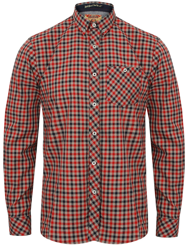 Montpellier Checked Long Sleeve Cotton Shirt in Rio Red - Tokyo Laundry