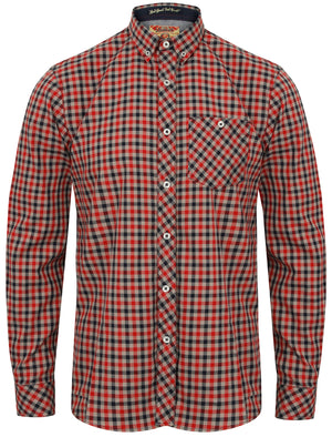Mens Checked Long Sleeve Cotton Shirt in Rio Red - Tokyo Laundry