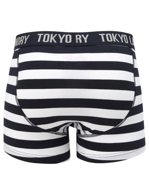 Morden 2 (2 Pack) Striped Boxer Shorts Set In Bright White / Navy - Tokyo Laundry