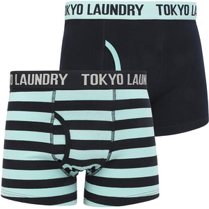 Morden (2 Pack) Striped Boxer Shorts Set in Aqua Haze / Navy - Tokyo Laundry