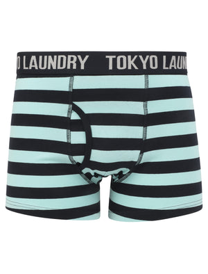 Morden (2 Pack) Striped Boxer Shorts Set in Aqua Haze / Navy - Tokyo Laundry