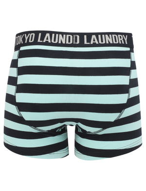 Morden (2 Pack) Striped Boxer Shorts Set in Aqua Haze / Navy - Tokyo Laundry