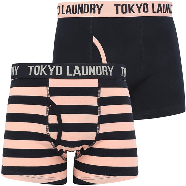 Morden (2 Pack) Striped Boxer Shorts Set in Coral Cloud / Navy - Tokyo Laundry