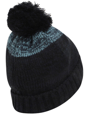 Men's Mormont Colour Block Knitted Bobble Hat in Navy - Tokyo Laundry