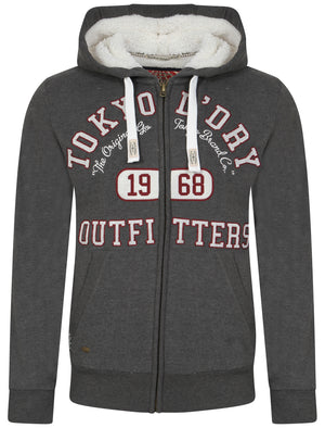 Mount Wellwood Borg Lined Hoodie in Charcoal Marl - Tokyo Laundry