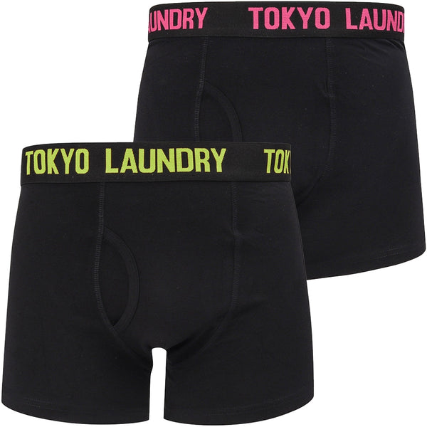 Murray 2 (2 Pack) Boxer Shorts Set in Green Glow / Rose Violet - Tokyo Laundry
