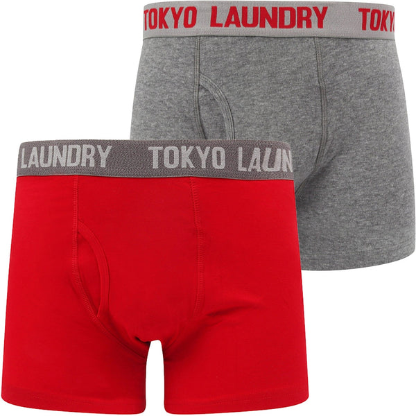 Myddleton 2 (2 Pack) Boxer Shorts Set In Barados Cherry / Mid Grey Marl - Tokyo Laundry