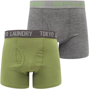 Myddleton 2 (2 Pack) Boxer Shorts Set In Green Eyes / Mid Grey Marl - Tokyo Laundry