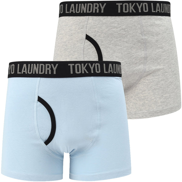 Nantes (2 Pack) Boxer Shorts Set In Light Grey Marl / Angel Falls Blue - Tokyo Laundry
