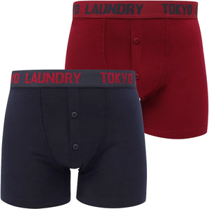 Nash 2 (2 Pack) Boxer Shorts Set in Beet Red / Mood Indigo - Tokyo Laundry