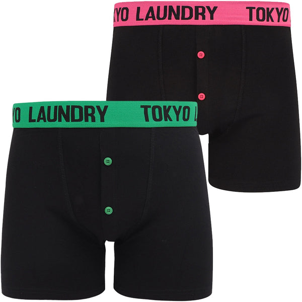 Nelson (2 Pack) Boxer Shorts Set in Jelly Bean Green / Raspberry Rose - Tokyo Laundry