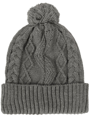 Shailene Cable Knit Bobble Hat in Mid Grey Marl - Tokyo Laundry