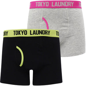 Nevern (2 Pack) Boxer Shorts Set in Green Glow / Rose Violet - Tokyo Laundry