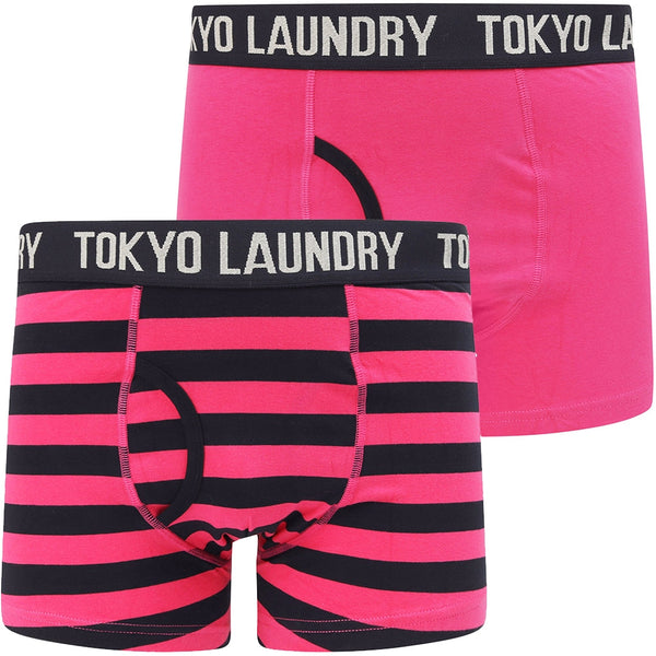 Neville (2 Pack) Striped Boxer Shorts Set In Raspberry Rose / Sky Captain Navy - Tokyo Laundry