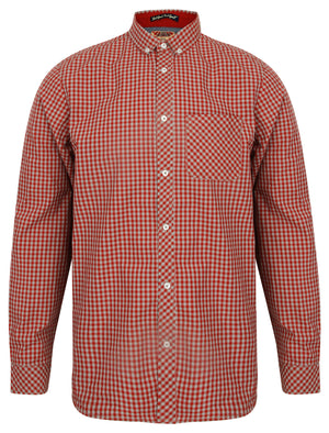 Mens Long Sleeve Gingham Shirt in Red - Tokyo Laundry
