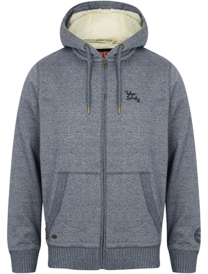 Newtok Falls Zip Through Borg Lined Hoodie in Medieval Blue / Ivory - Tokyo Laundry