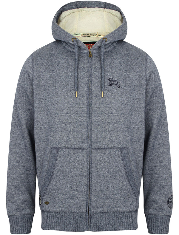 Newtok Falls Zip Through Borg Lined Hoodie in Medieval Blue / Ivory - Tokyo Laundry