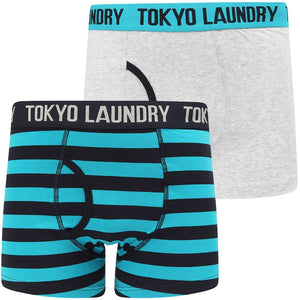 Newtown (2 Pack) Striped Boxer Shorts Set In Light Grey Marl / Algiers Blue - Tokyo Laundry