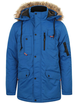 Nicklas Utility Parka Coat with Faux Fur Lined Hood in Olympian Blue - Tokyo Laundry
