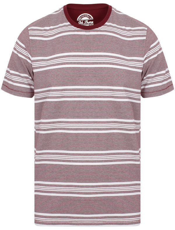 Nissi Cotton Striped Crew Neck T-Shirt In Oxblood - South Shore