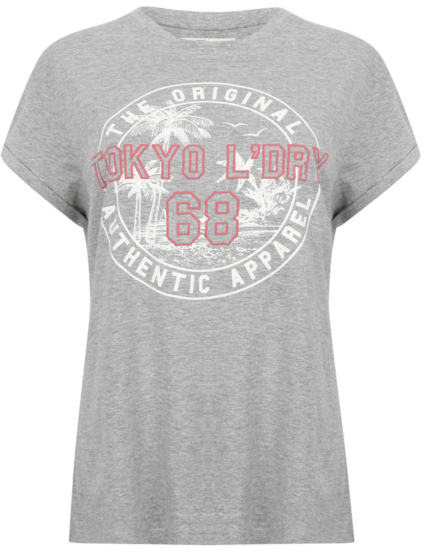 Niyana Cotton Jersey T-Shirt with Turn Up Sleeves In Light Grey Marl - Tokyo Laundry
