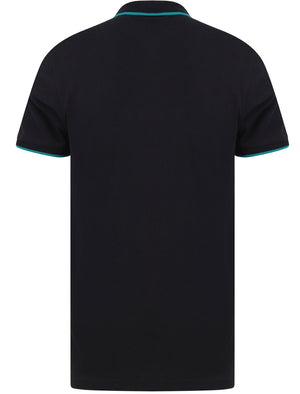 Noel 2 Cotton Pique Polo Shirt with Neon Tipping In Jet Black - Tokyo Laundry