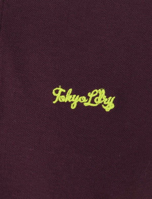 Talibu Cotton Pique Polo Shirt with Neon Tipping In Plum Perfect - Tokyo Laundry