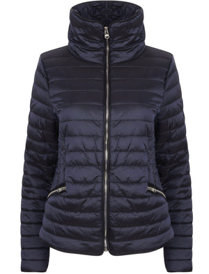 Nolanne Metallic Funnel Neck Quilted Jacket in Blue - Tokyo Laundry