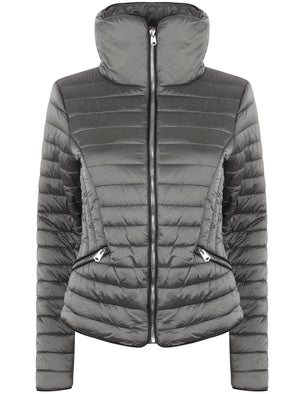Nolanne Metallic Funnel Neck Quilted Jacket in Silver - Tokyo Laundry