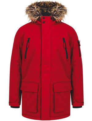 Nolte Utility Parka Coat with Borg Lined Faux Fur Trim Hood in Biking Red - Tokyo Laundry