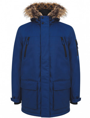 Nolte Utility Parka Coat with Borg Lined Faux Fur Trim Hood in Medieval Blue - Tokyo Laundry