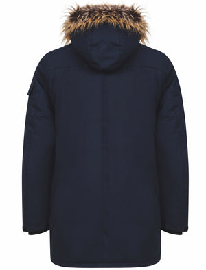 Nolte Utility Parka Coat with Borg Lined Faux Fur Trim Hood in Navy - Tokyo Laundry