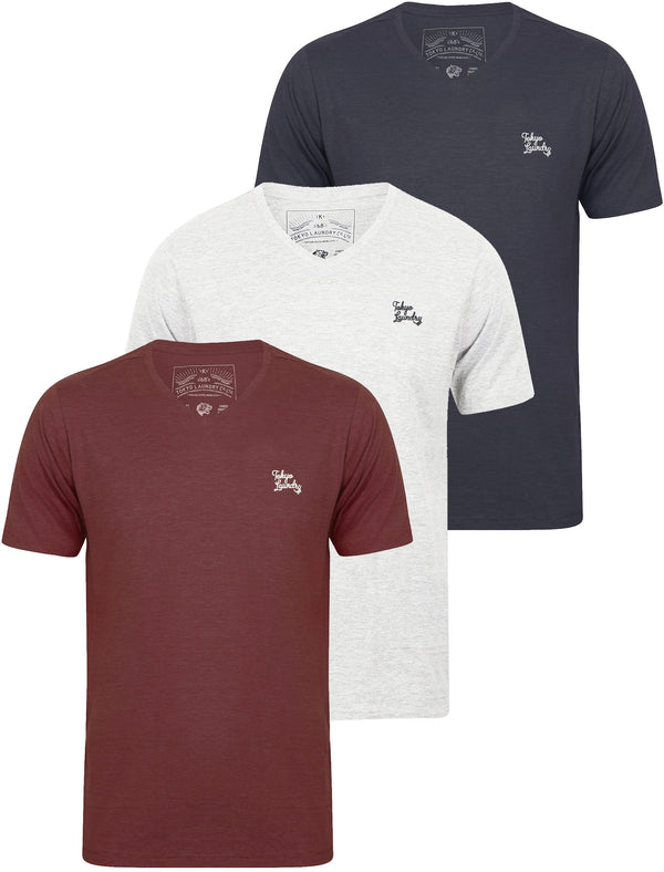Nousu (3 Pack) V Neck Cotton T-Shirts In Ice Grey Marl / Vinyard Marl / Indigo Marl - Tokyo Laundry