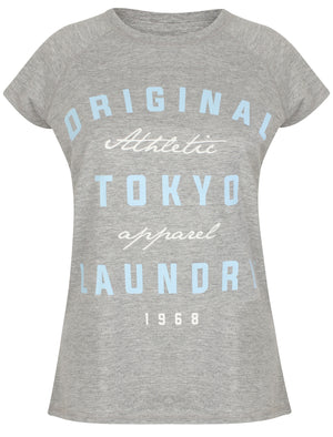 Nyla Motif Cotton Crew Neck T-Shirt In Light Grey Marl - Tokyo Laundry