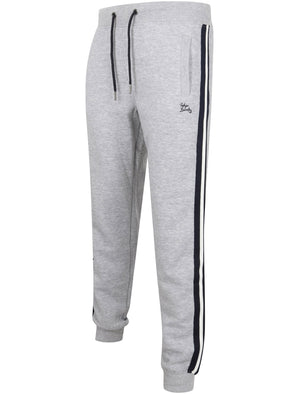 Mens Cuffed Joggers with Side Tape Detail In Light Grey Marl - Tokyo Laundry