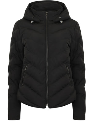 Oracle Chevron Quilted Hooded Puffer Jacket in Black - Tokyo Laundry